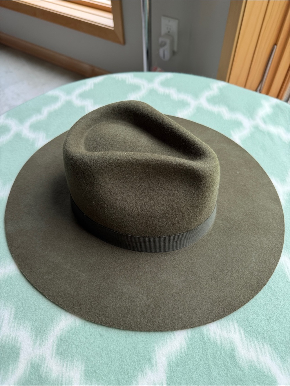 C.C Olive Green 100% Wool Felt Wide-Brim Fedora Hat one size - copy unisex